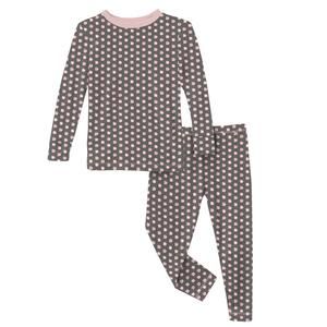 NEW KICKEE kids' bamboo print long sleeve pajama set in pewter sparkle